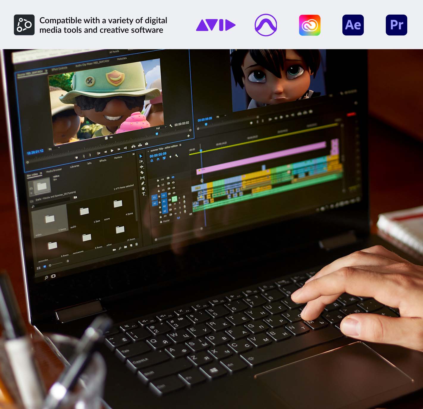 Resilio Connect works with a variety of digital media tools and creative software like Adobe Premiere Pro, Avid Pro Tools and Media Composer. 
