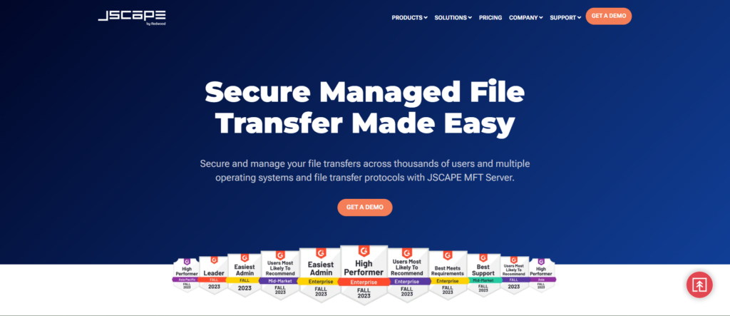 JSCAPE homepage: Secure Managed File Transfer Made Easy
