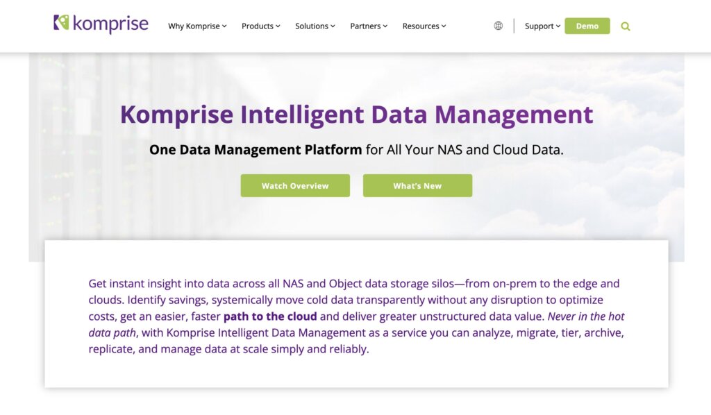 Komprise homepage: One Data Management Plaform for All Your NAS and Cloud Data